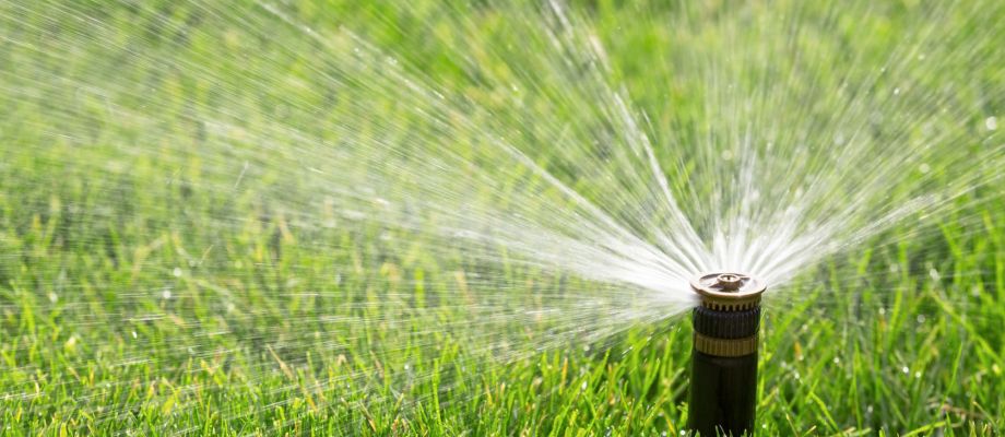 automatic sprinkler watering lawn
